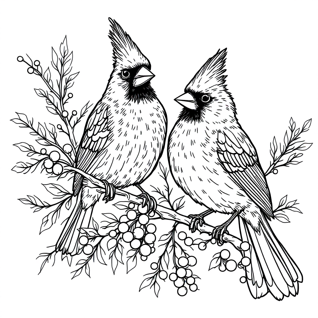 Bird Coloring: Cardinal Pair