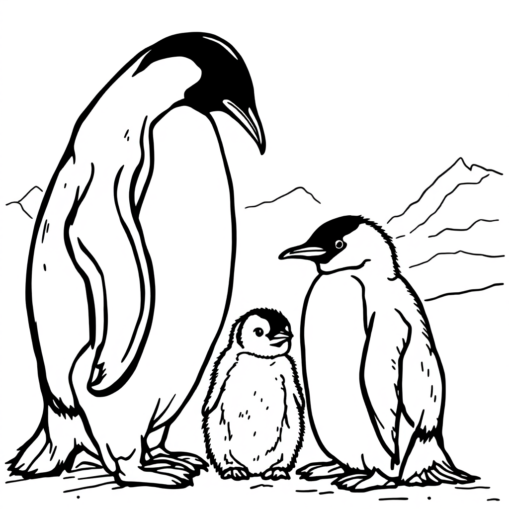 Bird Coloring: Penguin Family