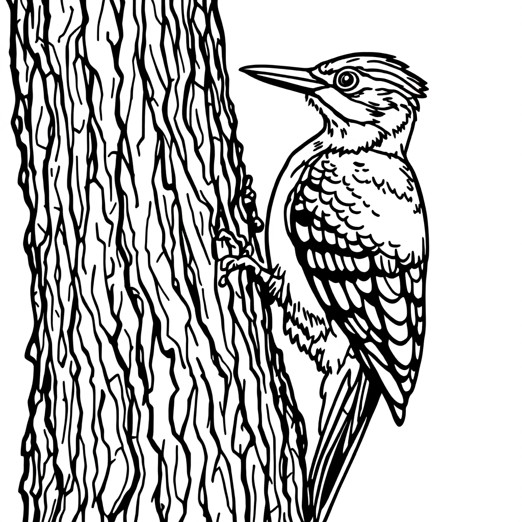 Bird Coloring: Woodpecker