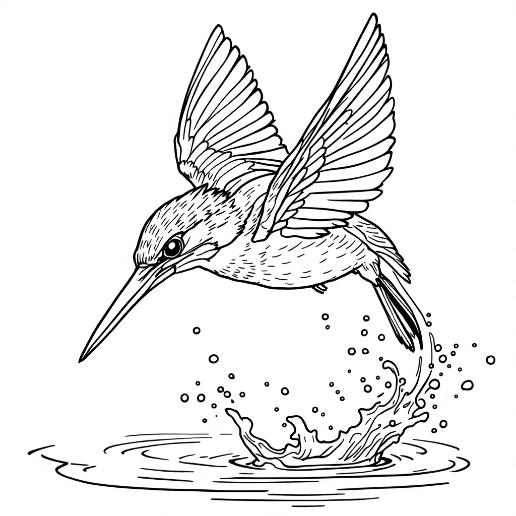 Bird Coloring: Kingfisher Diving