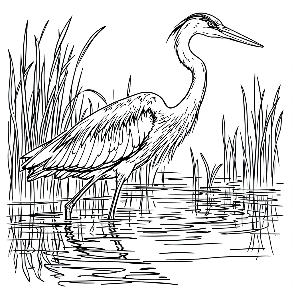 Bird Coloring: Heron Wading