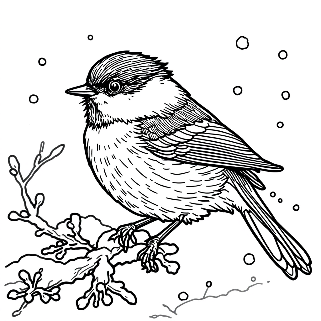 Bird Coloring: Chickadee Winter