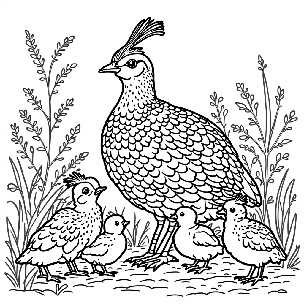 Bird Coloring: Quail Family