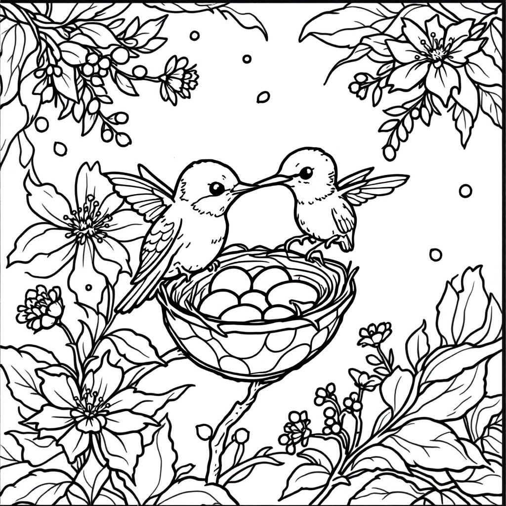 Bird Coloring: Hummingbird Nest