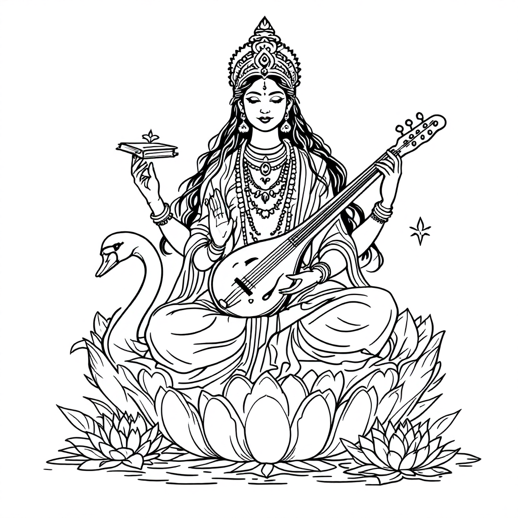 Deity Coloring: Saraswati Knowledge