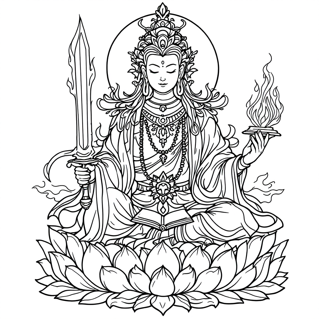 Deity Coloring: Manjushri Wisdom