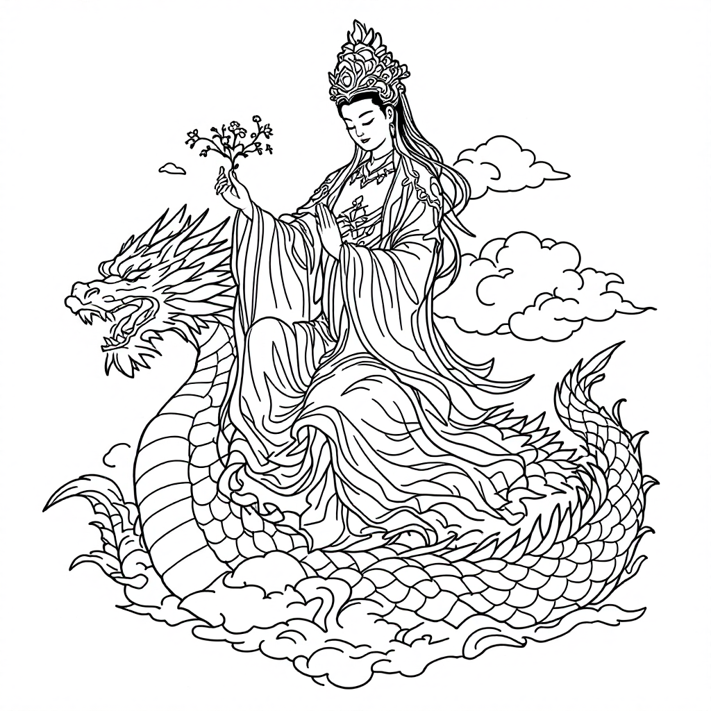 Deity Coloring: Quan Yin Dragon