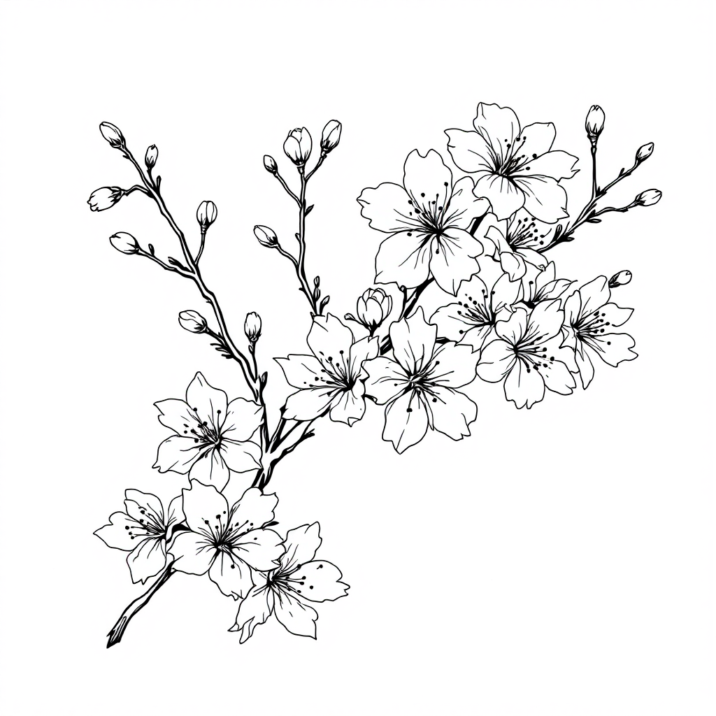 Flower Coloring: Cherry Blossom Branch