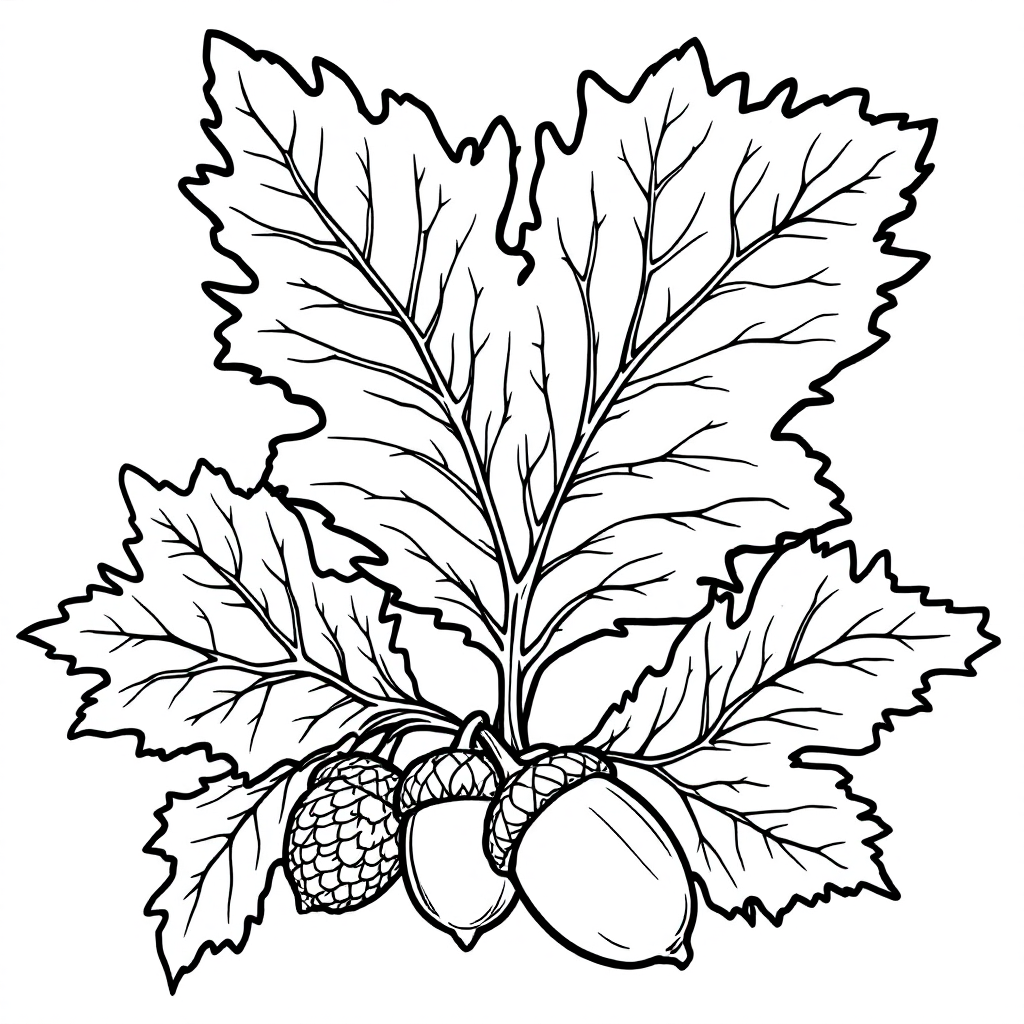 Nature Coloring: Oak Leaf and Acorns