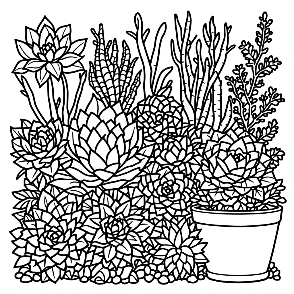 Nature Coloring: Succulent Garden