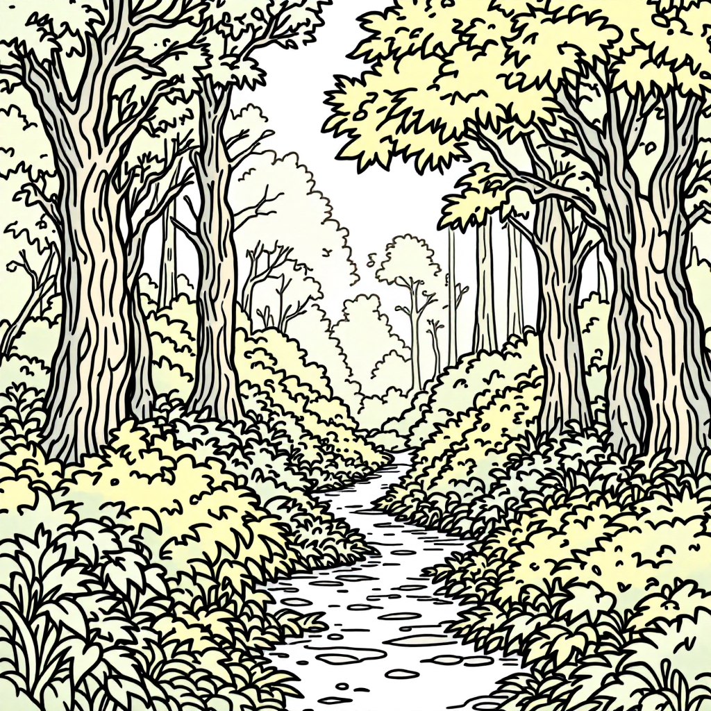 Nature Coloring: Woodland Scene