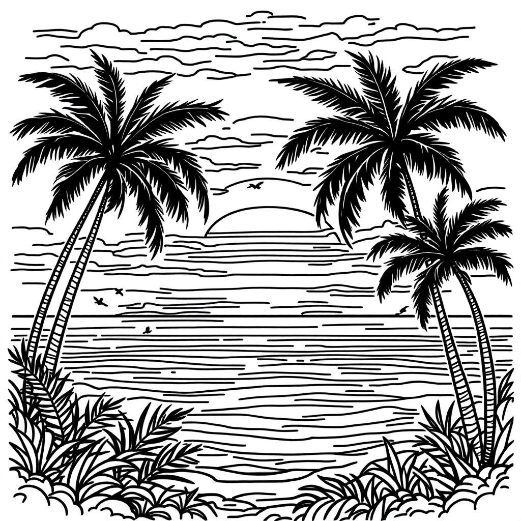 Nature Coloring: Tropical Sunset