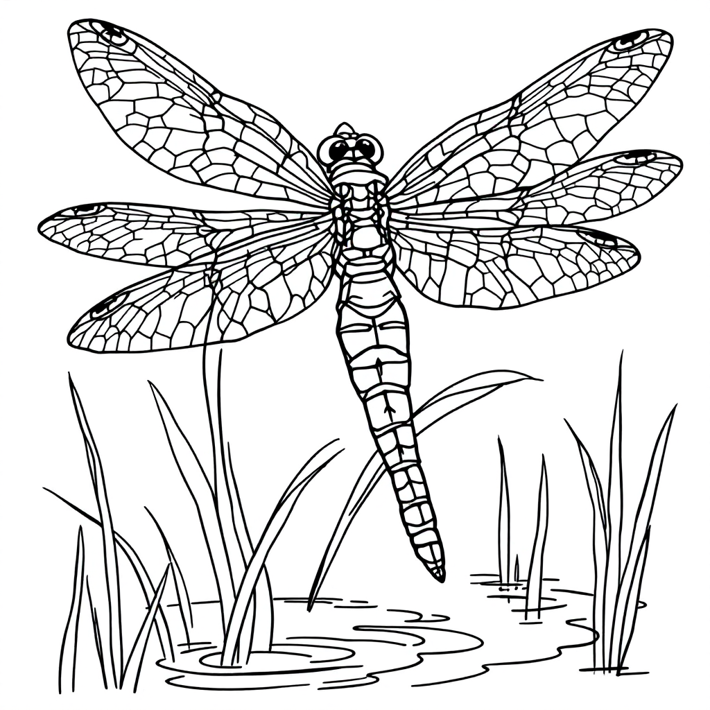 Nature Coloring: Dragonfly on Reed