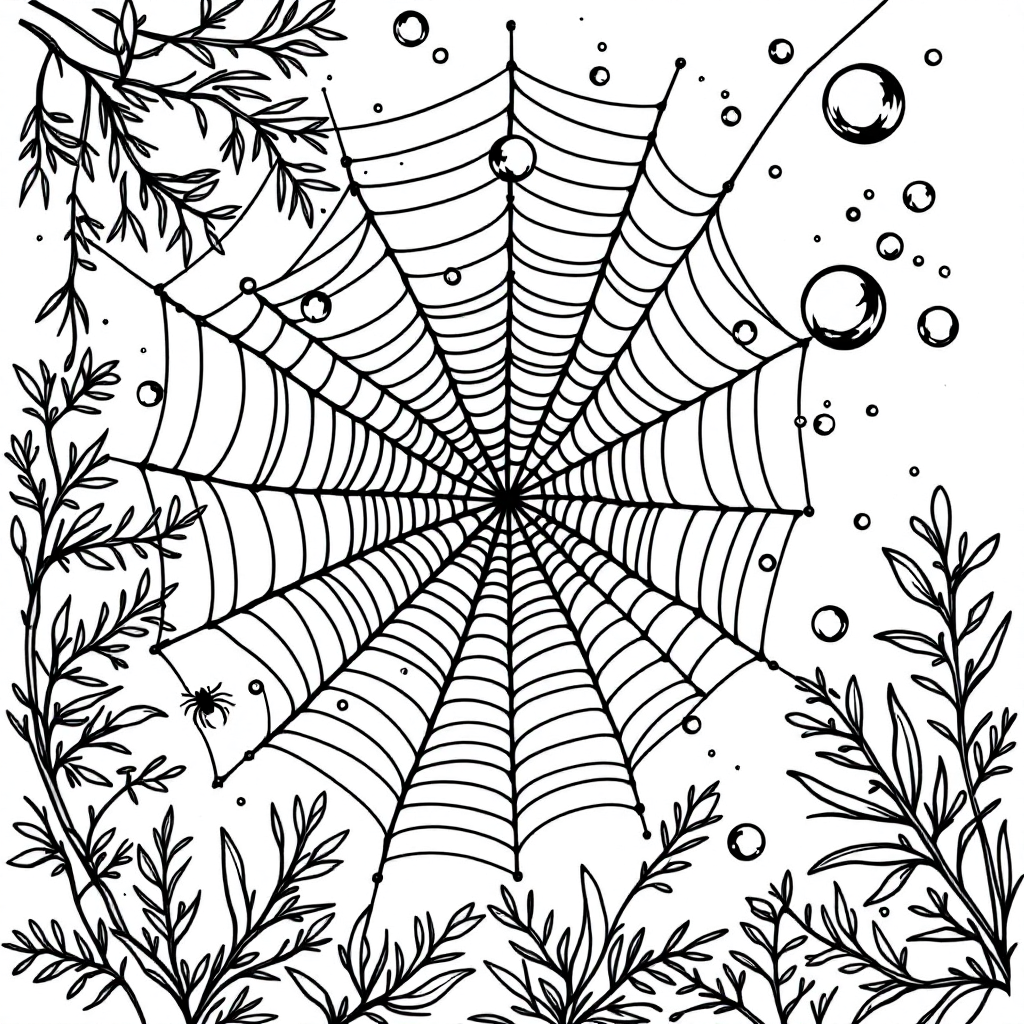 Nature Coloring: Spider Web with Dew