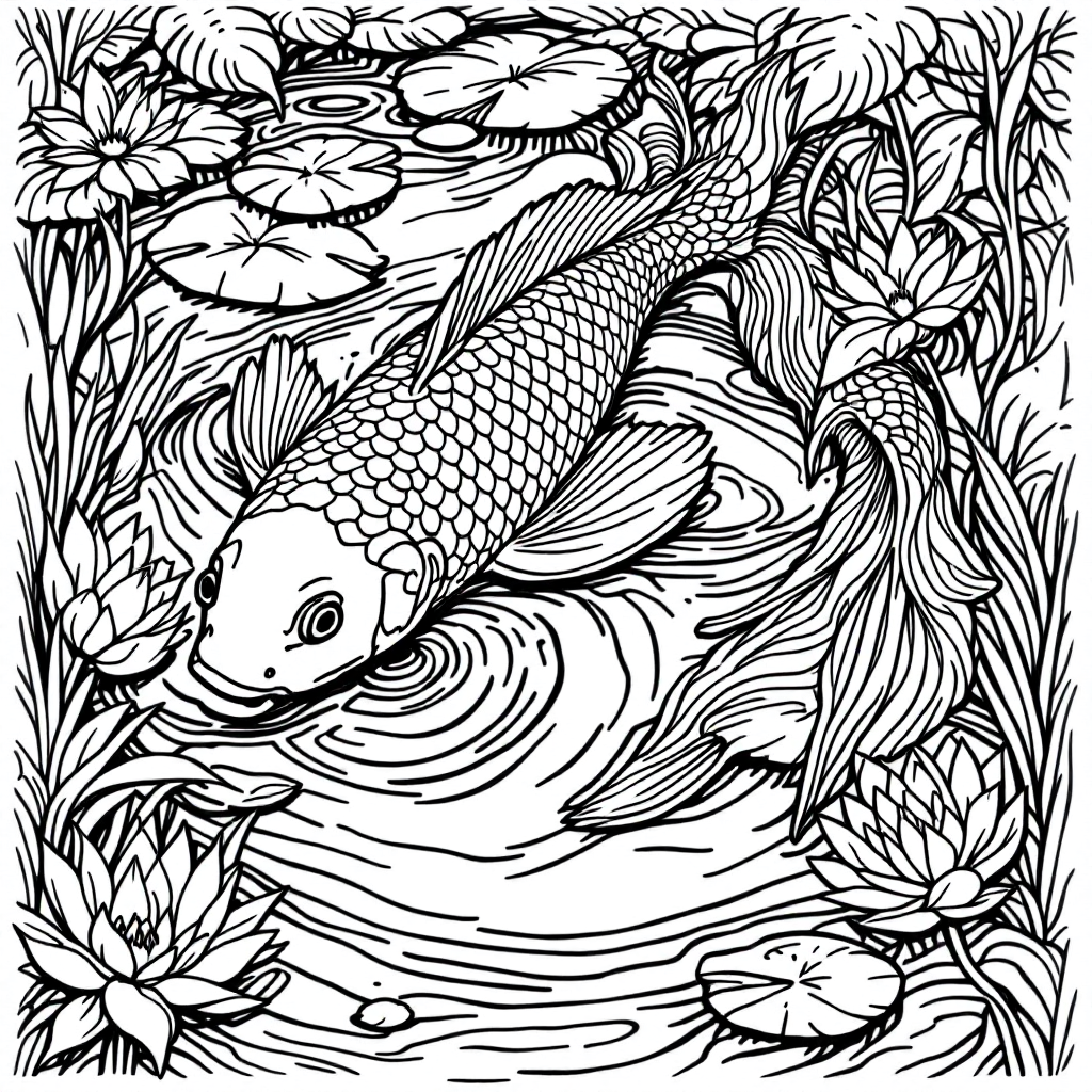 Nature Coloring: Koi Fish Pond